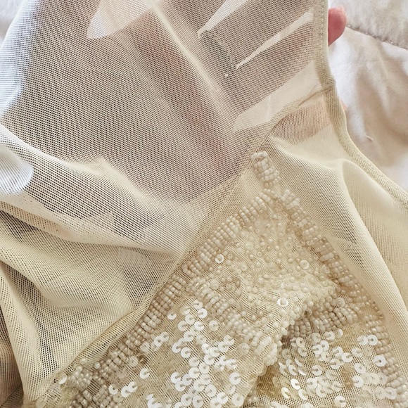 STATE OF CLAUDE MONTANA Ivory Beaded And Mesh Bodysuit - Picture 9 of 12